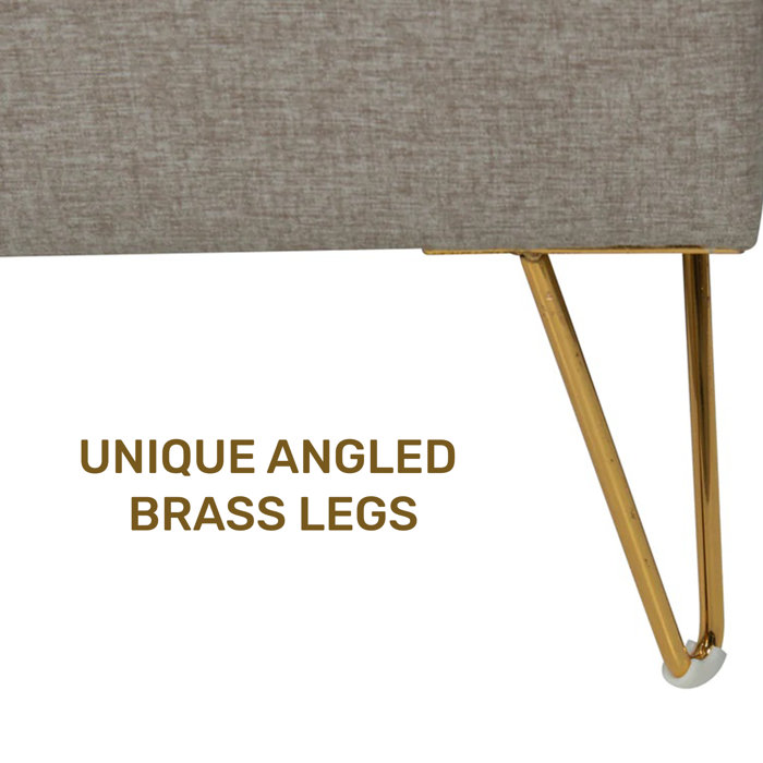 Oliver Upholstered Bed Frame With Angled Brass Legs, Easy To